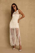 Ocean Breeze Crochet Fringe Maxi Dress