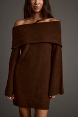 Olivia Cinnamon Off Shoulder Sweater Mini Dress