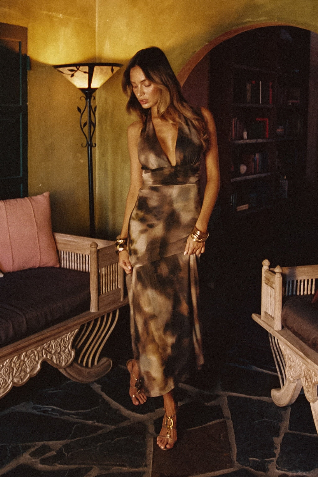 Women's Olive Mesh Maxi Dress