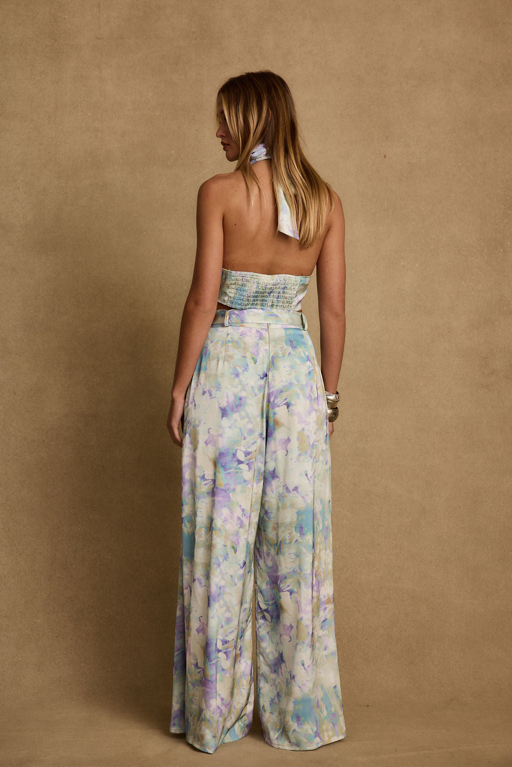 Close-up of the Picasso Blue Abstract Pants showcasing the fabric texture and design details.