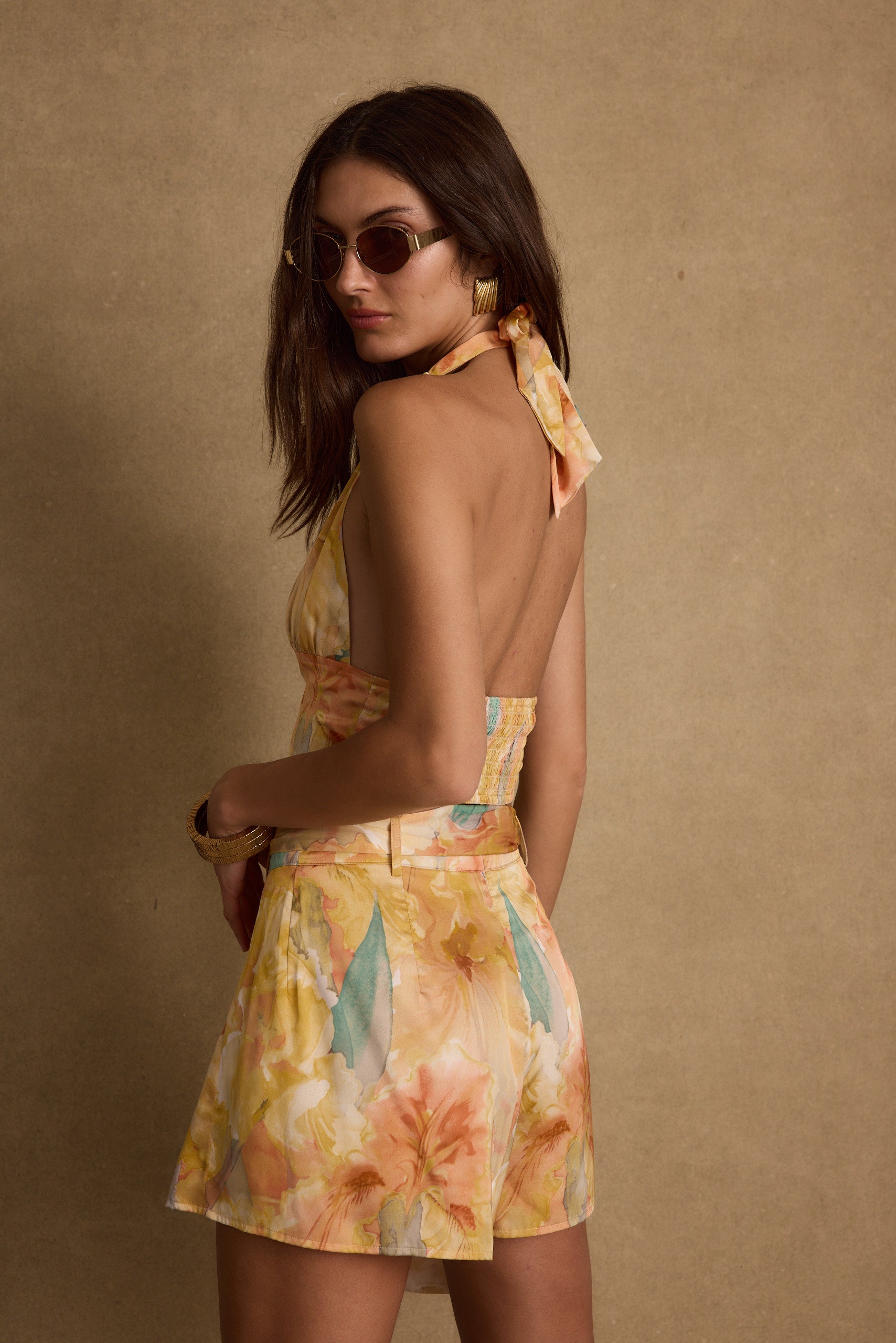 Picasso Yellow Abstract Halter Crop Top