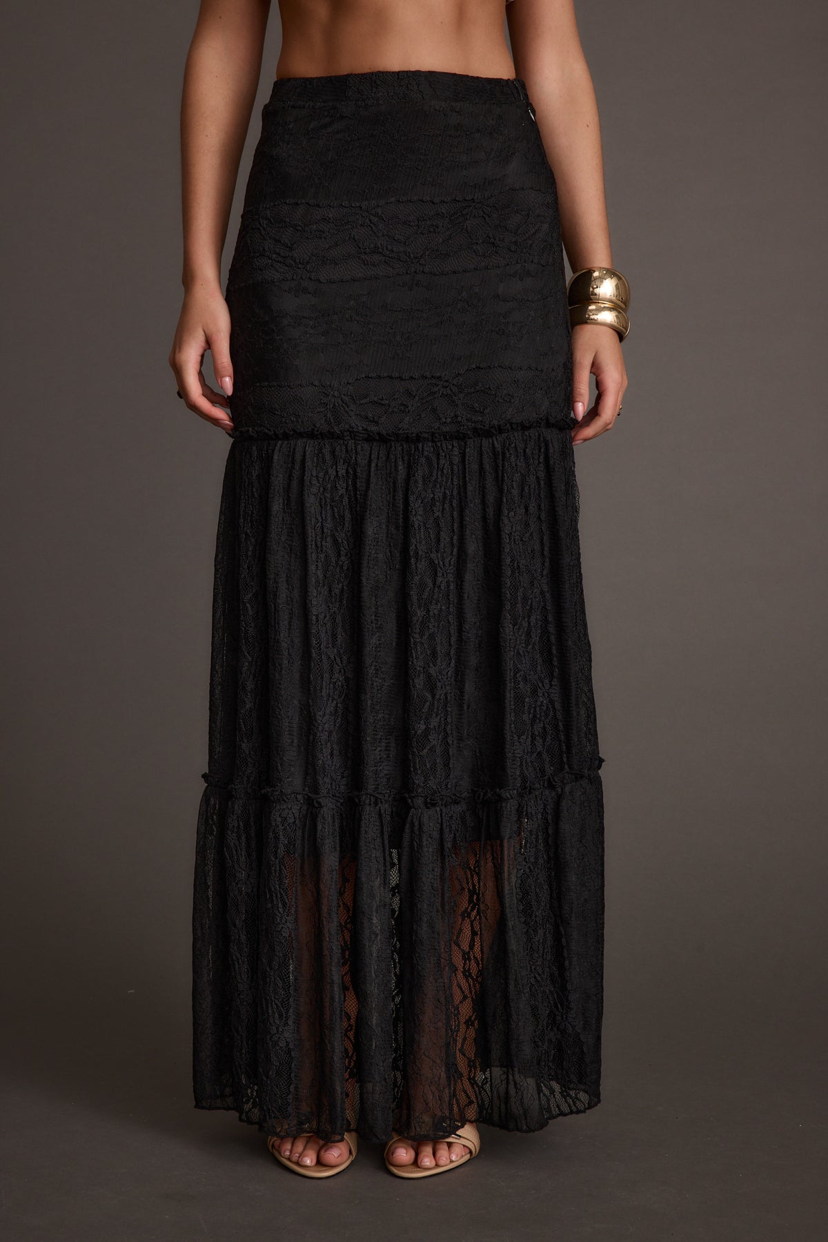 Women's Black Lace Maxi Skirt 12th Tribe — free download