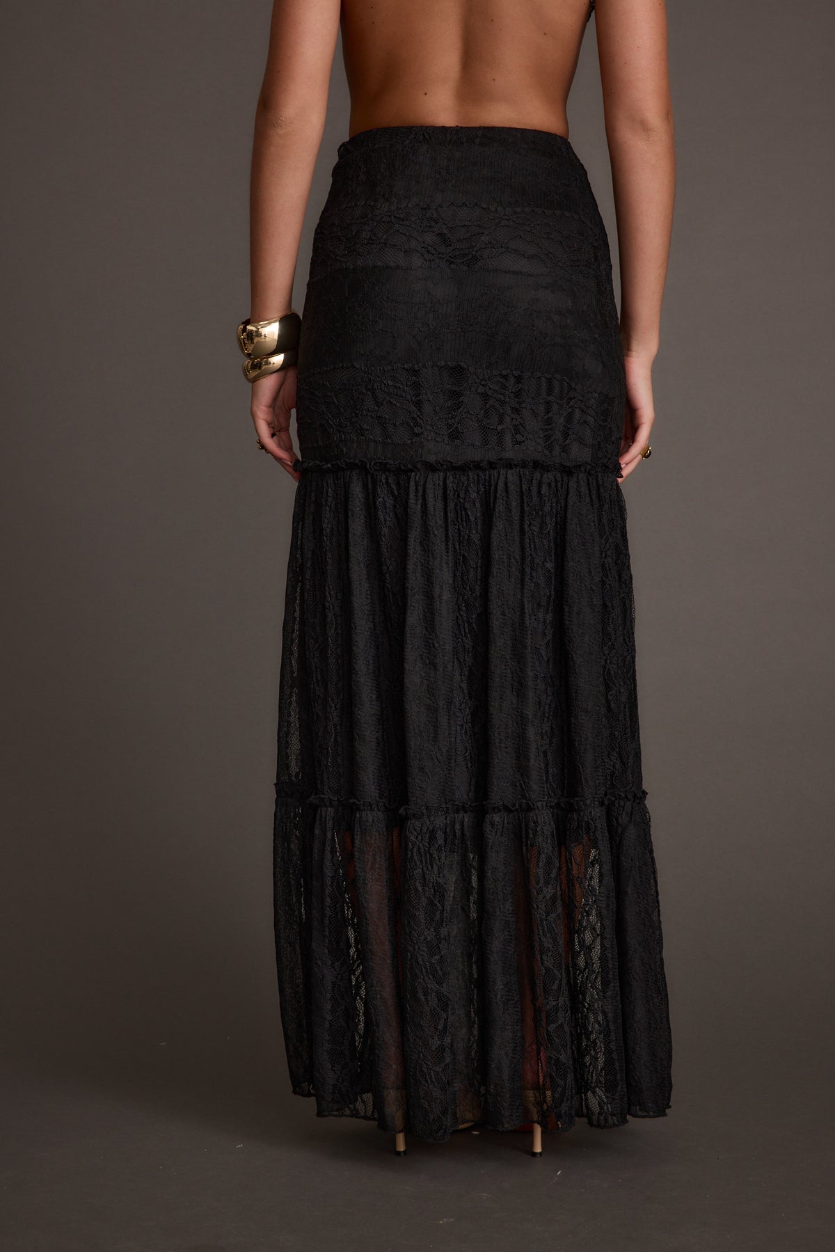Women's Black Lace Maxi Skirt 12th Tribe — free download