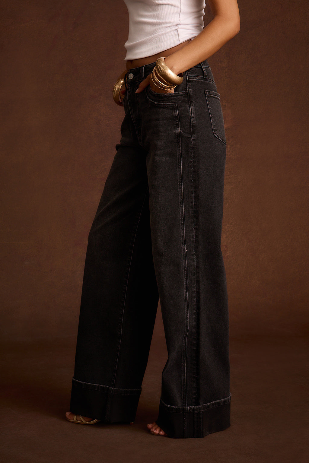 Presley Washed Black Cuffed Jeans