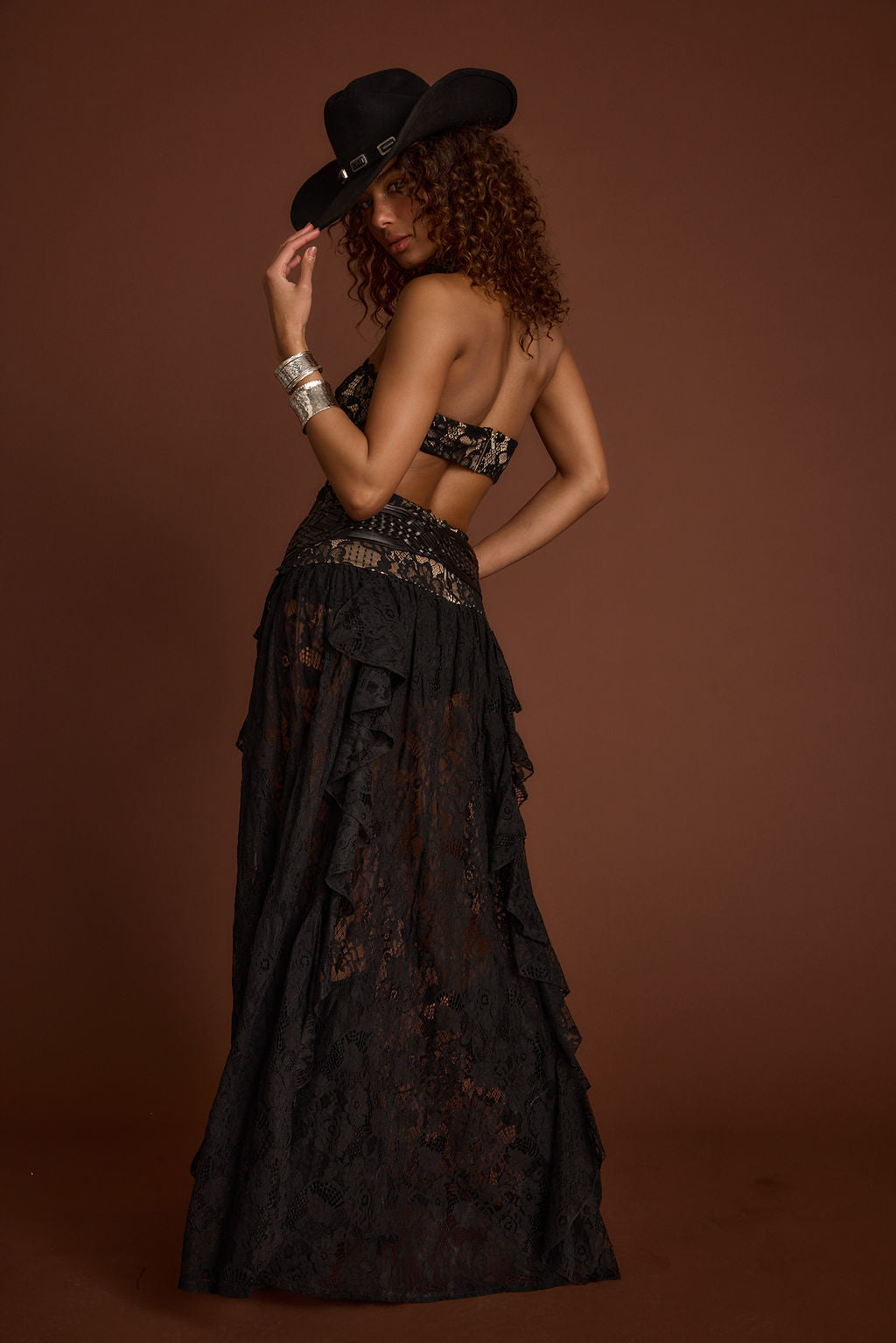 Princesa Black Lace Drop Waist Maxi Dress - XS Size - Women's Dresses