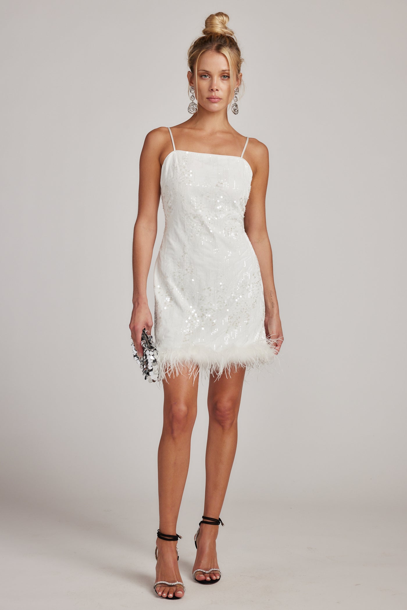 Priscilla Sequin Mini Dress with Feather Trim
