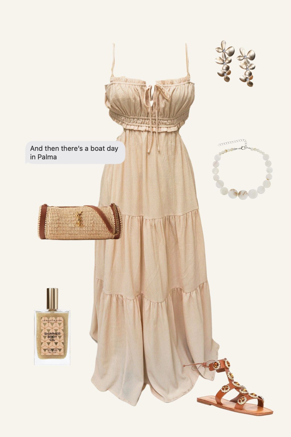 Detail shot of the Paola Beige Boho Maxi Dress highlighting the design elements.
