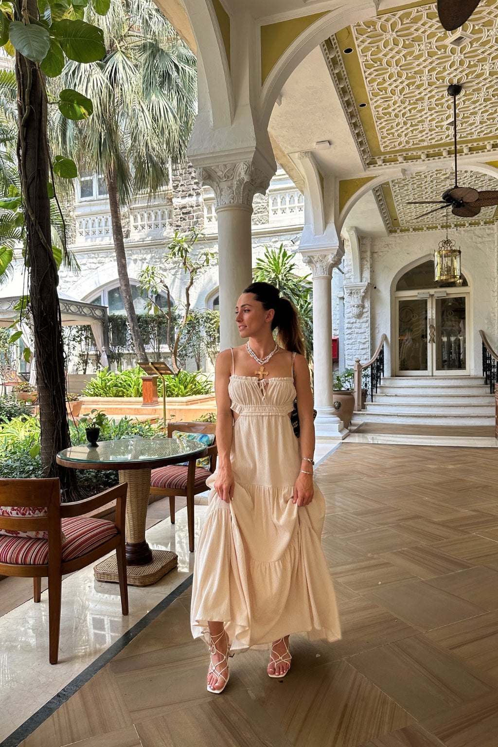 neutral boho maxi dress Boho Chic Cold Shoulder Maxi Dress – Neutral Print Medium main image 0