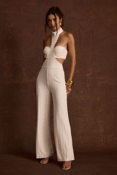 トップス THEREDTHREAD S lace trim suit ensemble B Princesa White Lace Jumpsuit – 12th Tribe