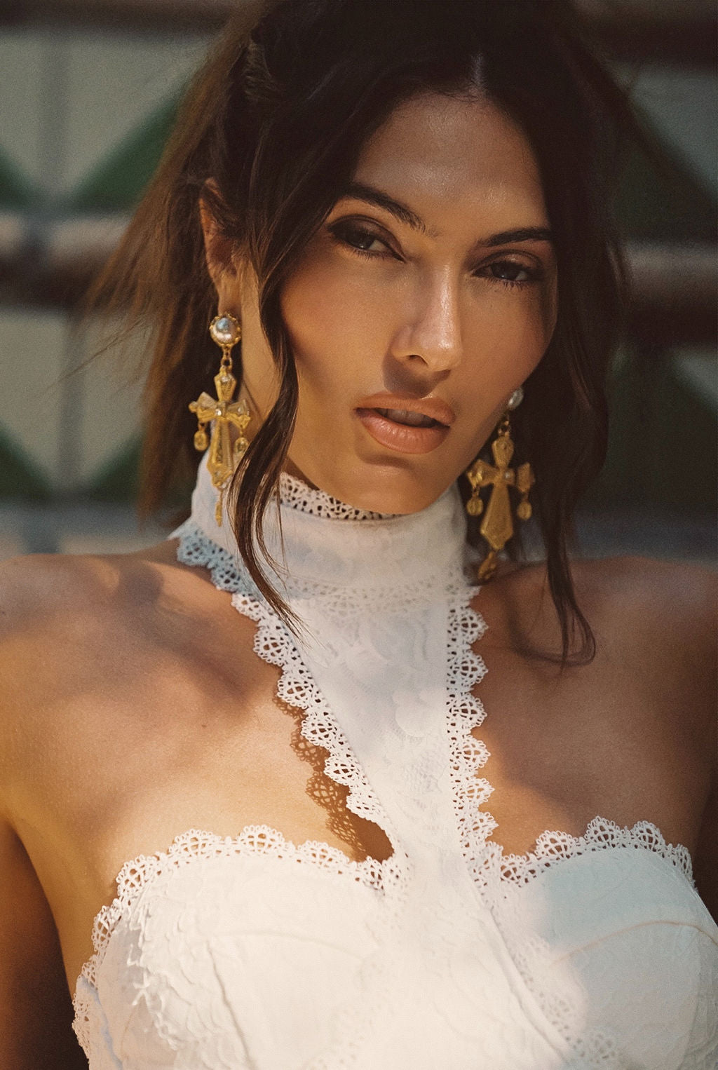 Devoted Gold Cross Pearl Earrings