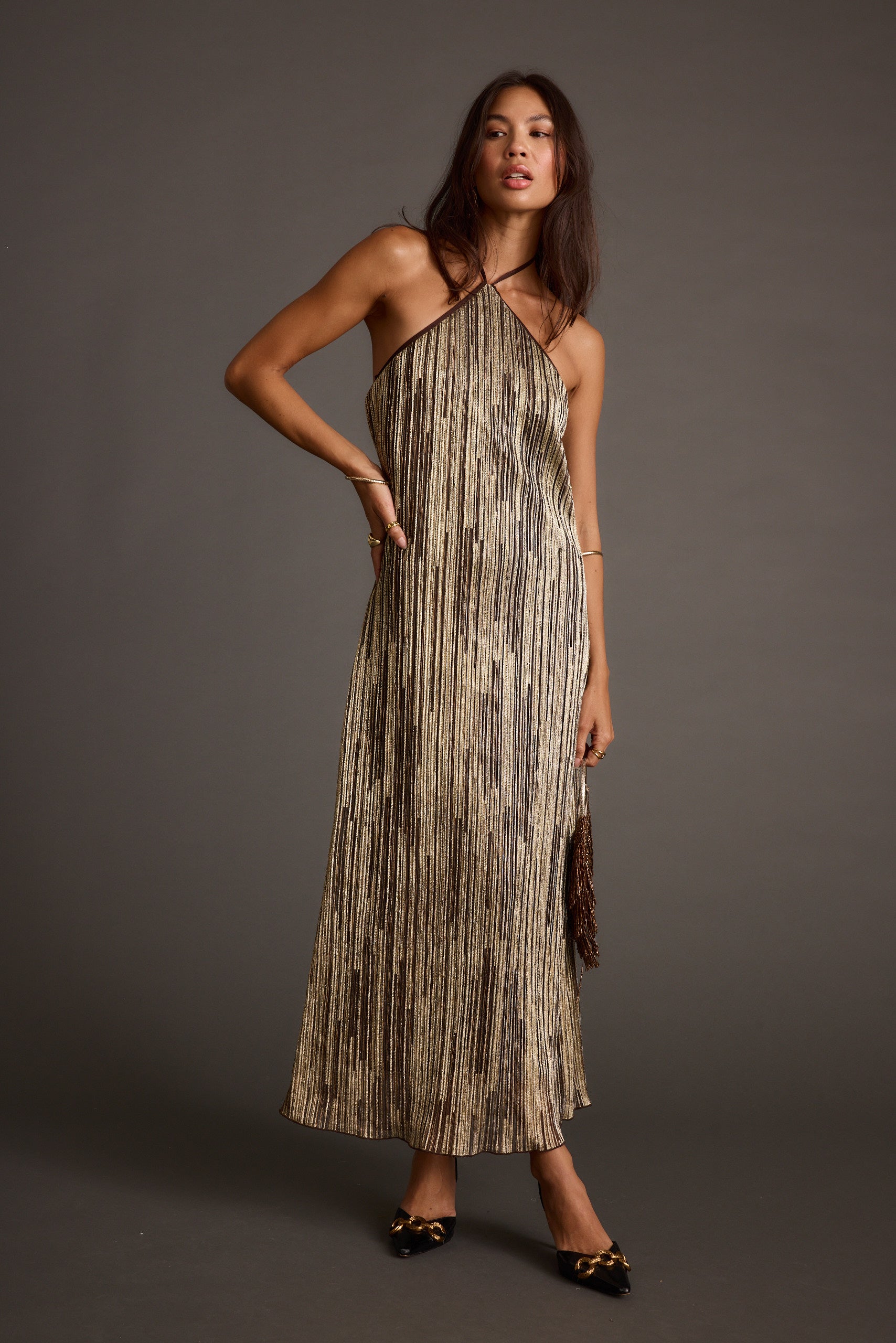 Prism Metallic Halter Maxi Dress