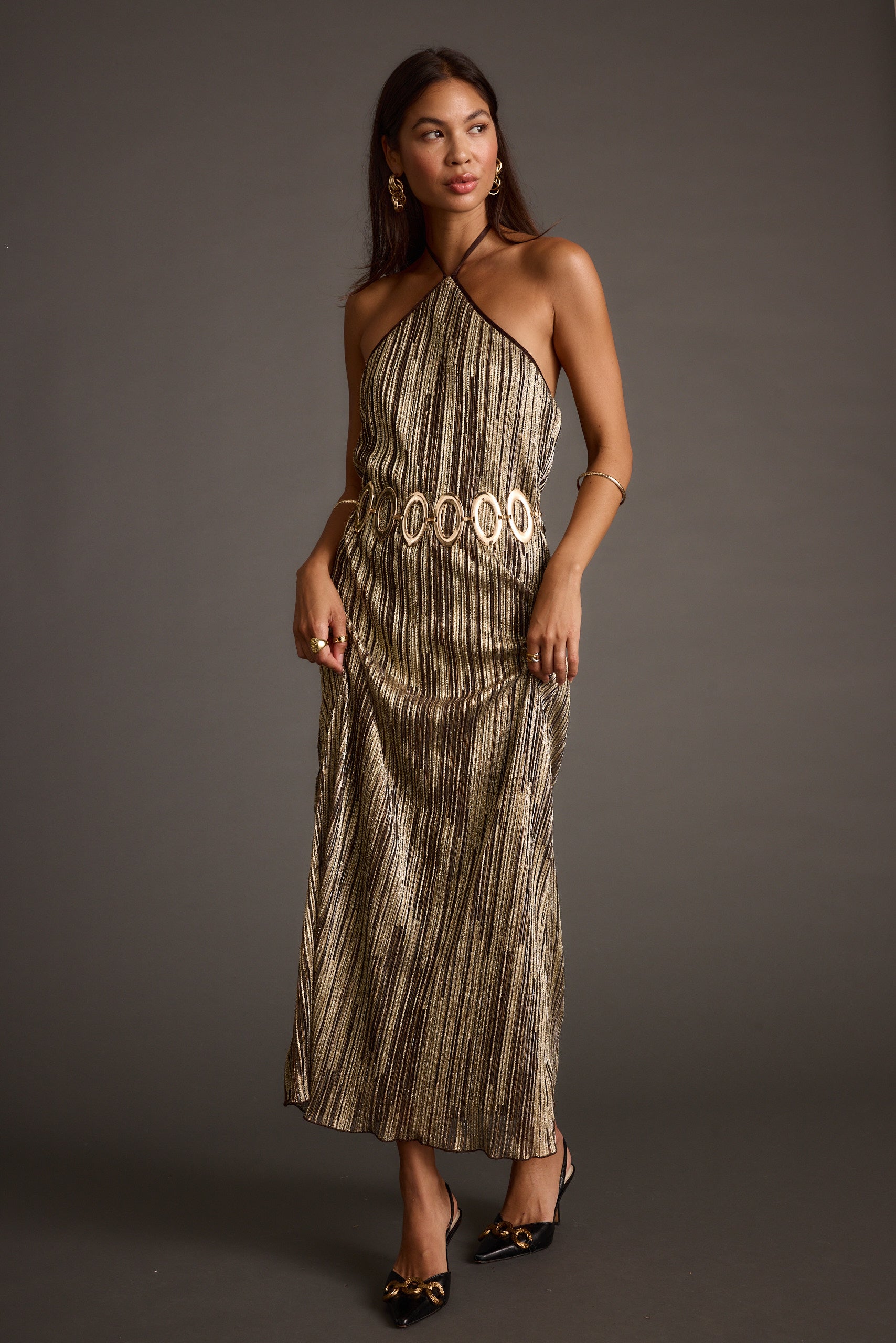 Prism Metallic Halter Maxi Dress