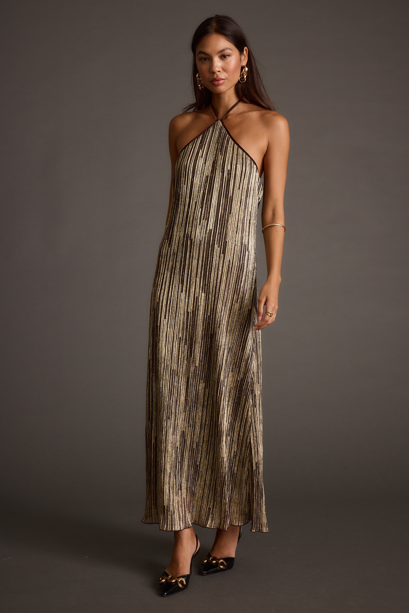 Prism Metallic Halter Maxi Dress