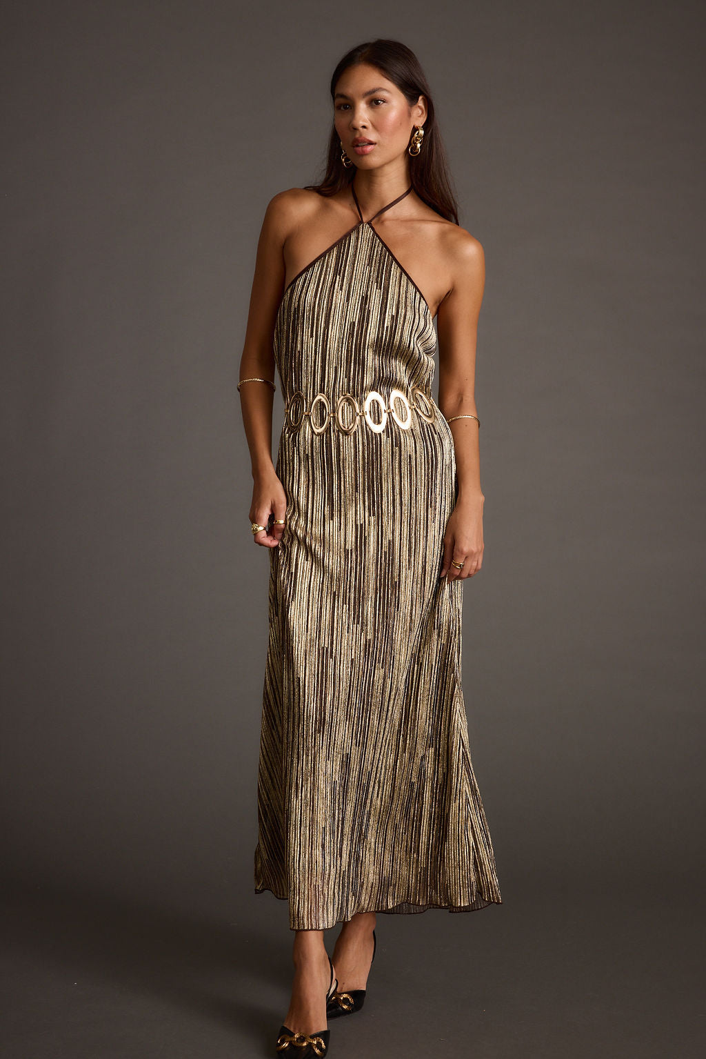 Prism Metallic Halter Maxi Dress
