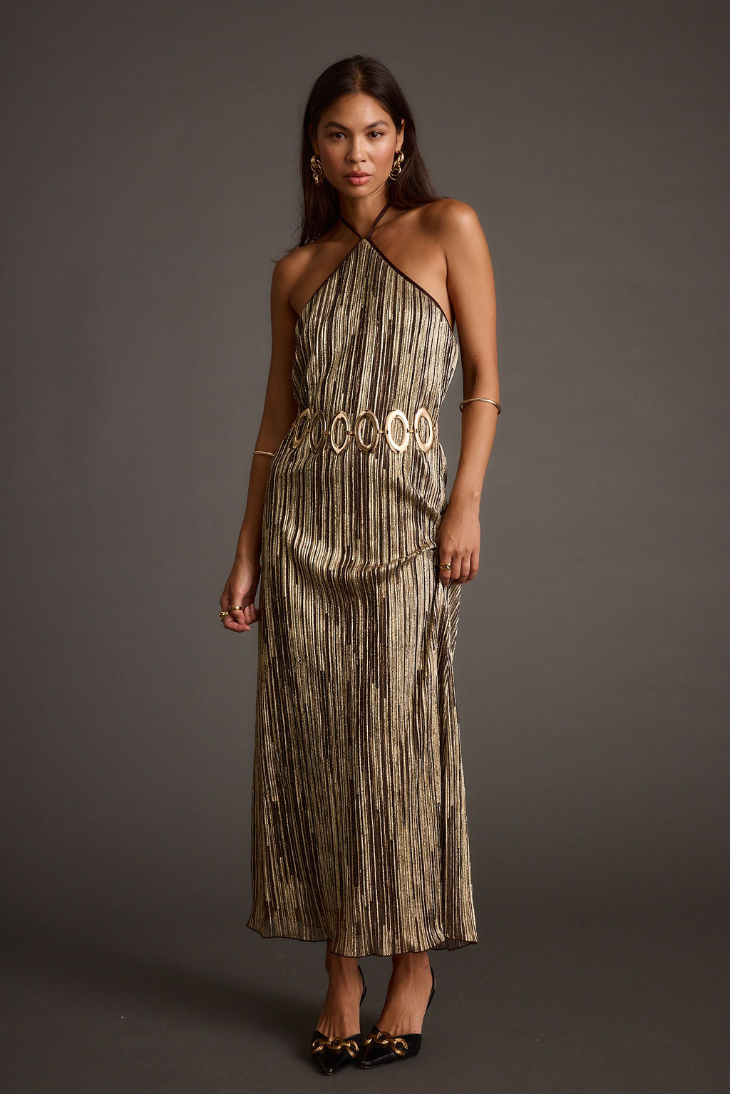Prism Metallic Halter Maxi Dress