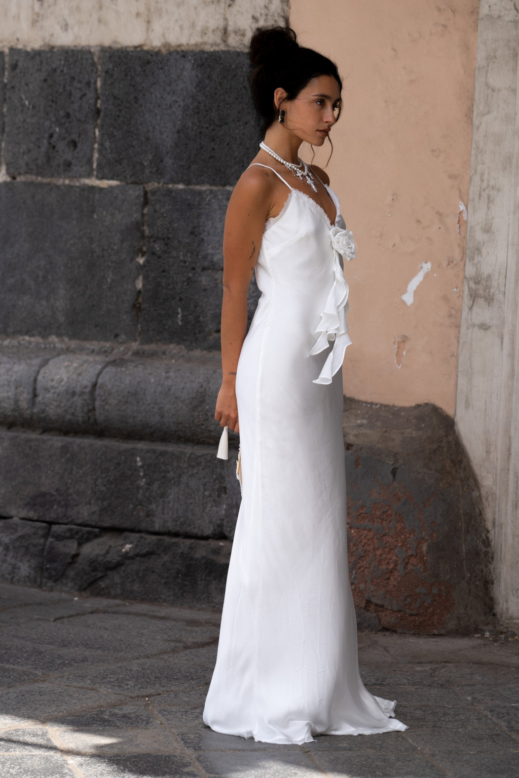 white sequined dress Ramona Strapless Sequin Bow Back Mini Dress
