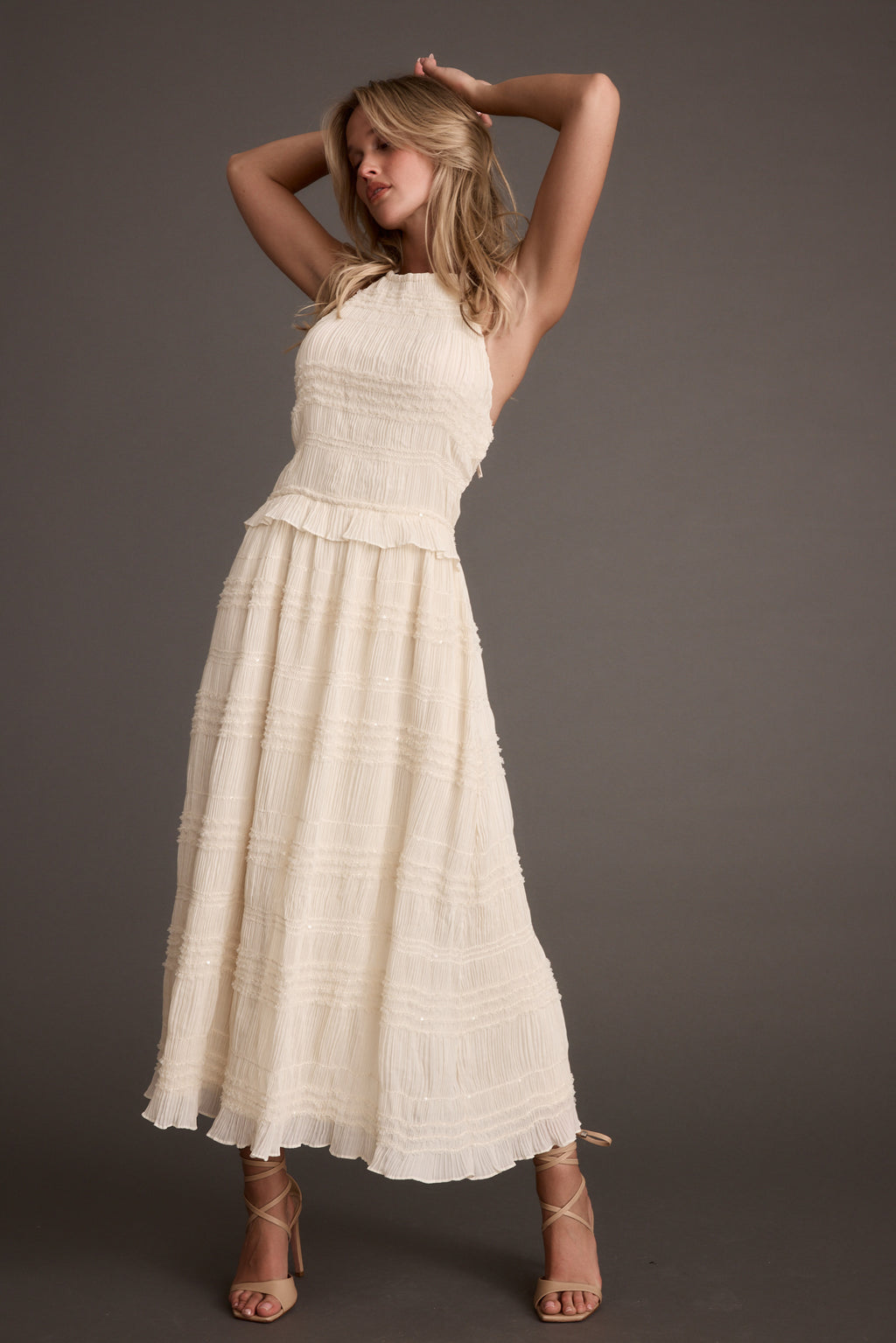 Women's Ivory Chiffon Maxi Dress | 12th Tribe