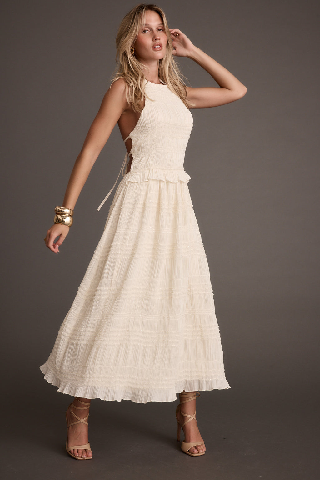 knee length dresses for ladies Women's Ivory Chiffon Maxi Dress