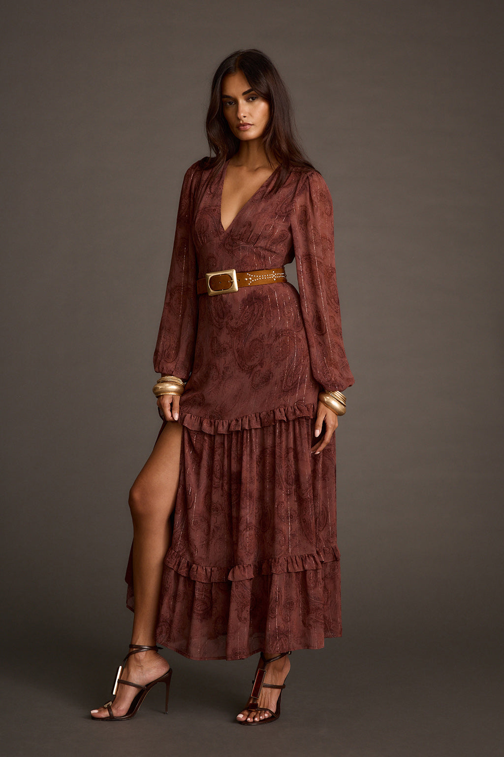 Raindance Mulberry Paisley Long Sleeved Maxi Dress