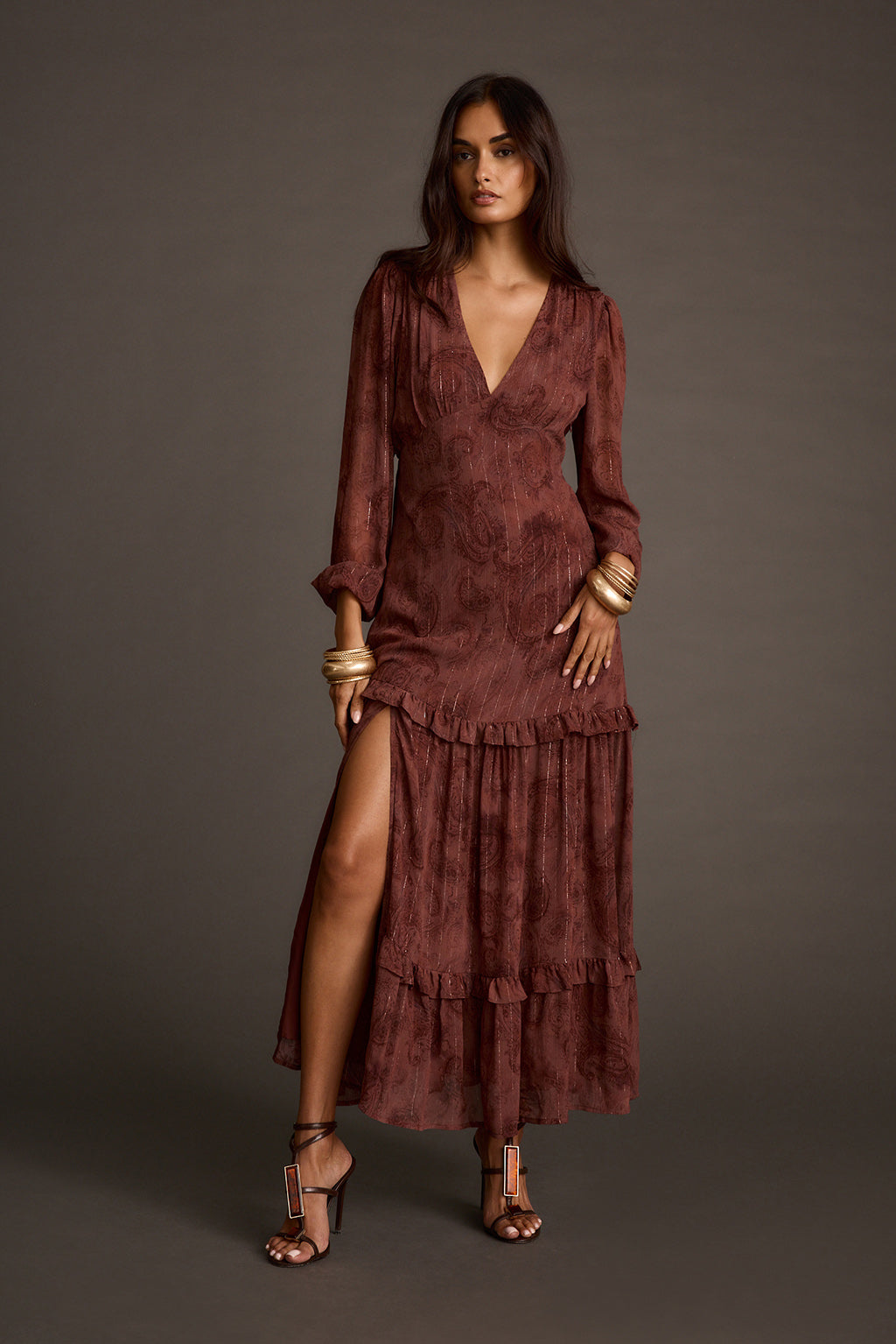 Raindance Mulberry Paisley Long Sleeved Maxi Dress
