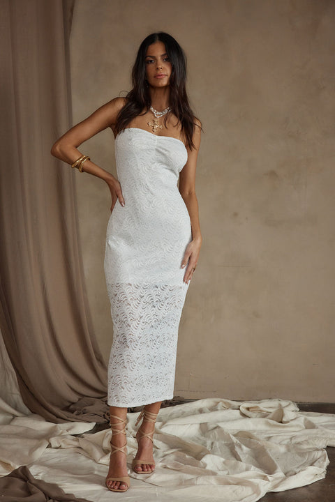 Women's White Lace Midi Dress