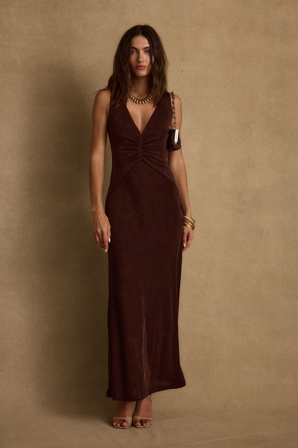 Reese Espresso Slinky Maxi Dress - XS Size - Women's Dresses