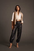 Reverie Black Vegan Leather Balloon Pants