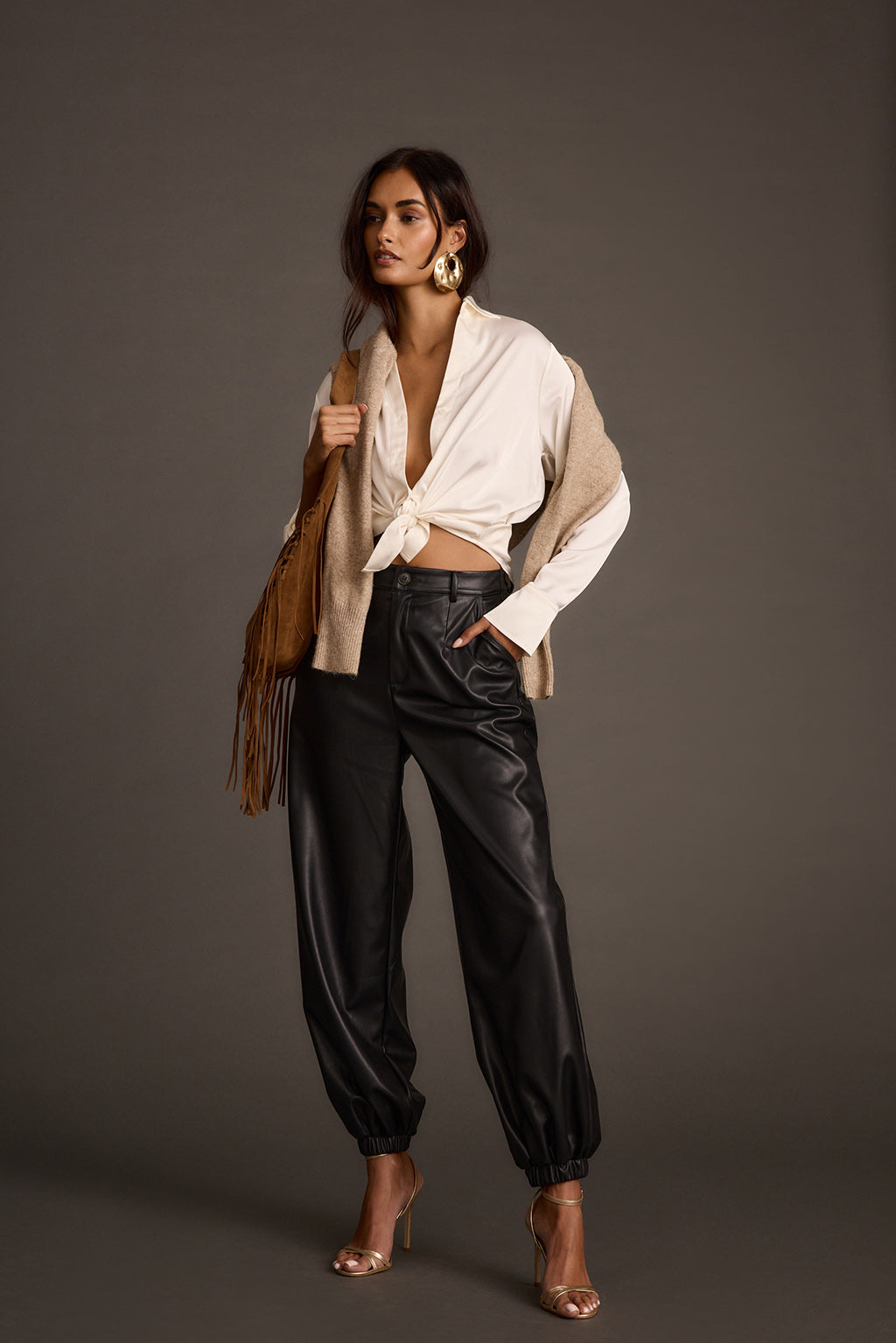 Reverie Black Vegan Leather Balloon Pants