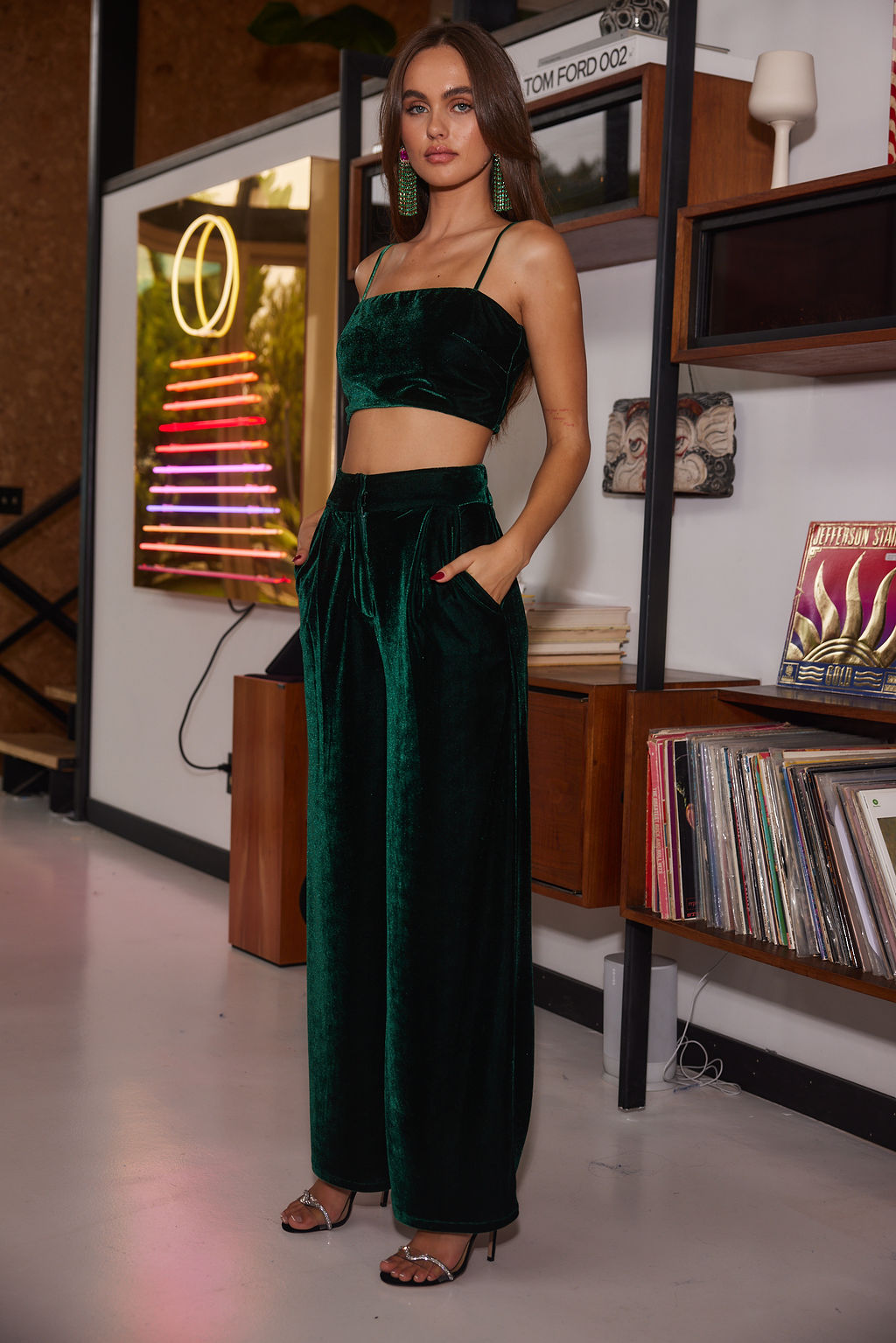 Rhea Emerald Velvet Crop Top
