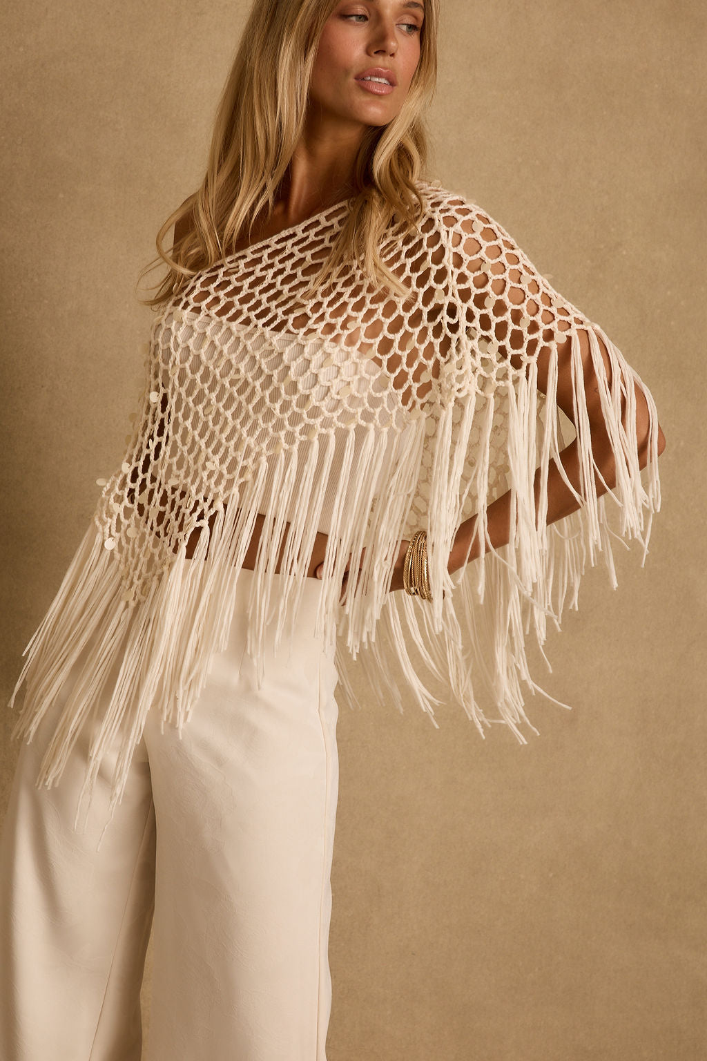 Rianne Ivory Sequin Crochet Shawl