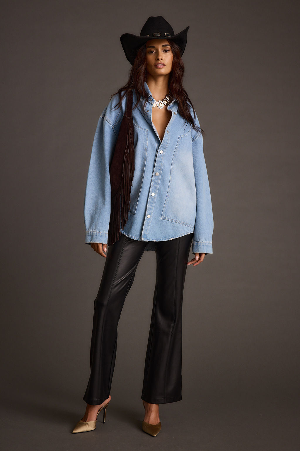 Ryland Black Vegan Leather Flare Pants