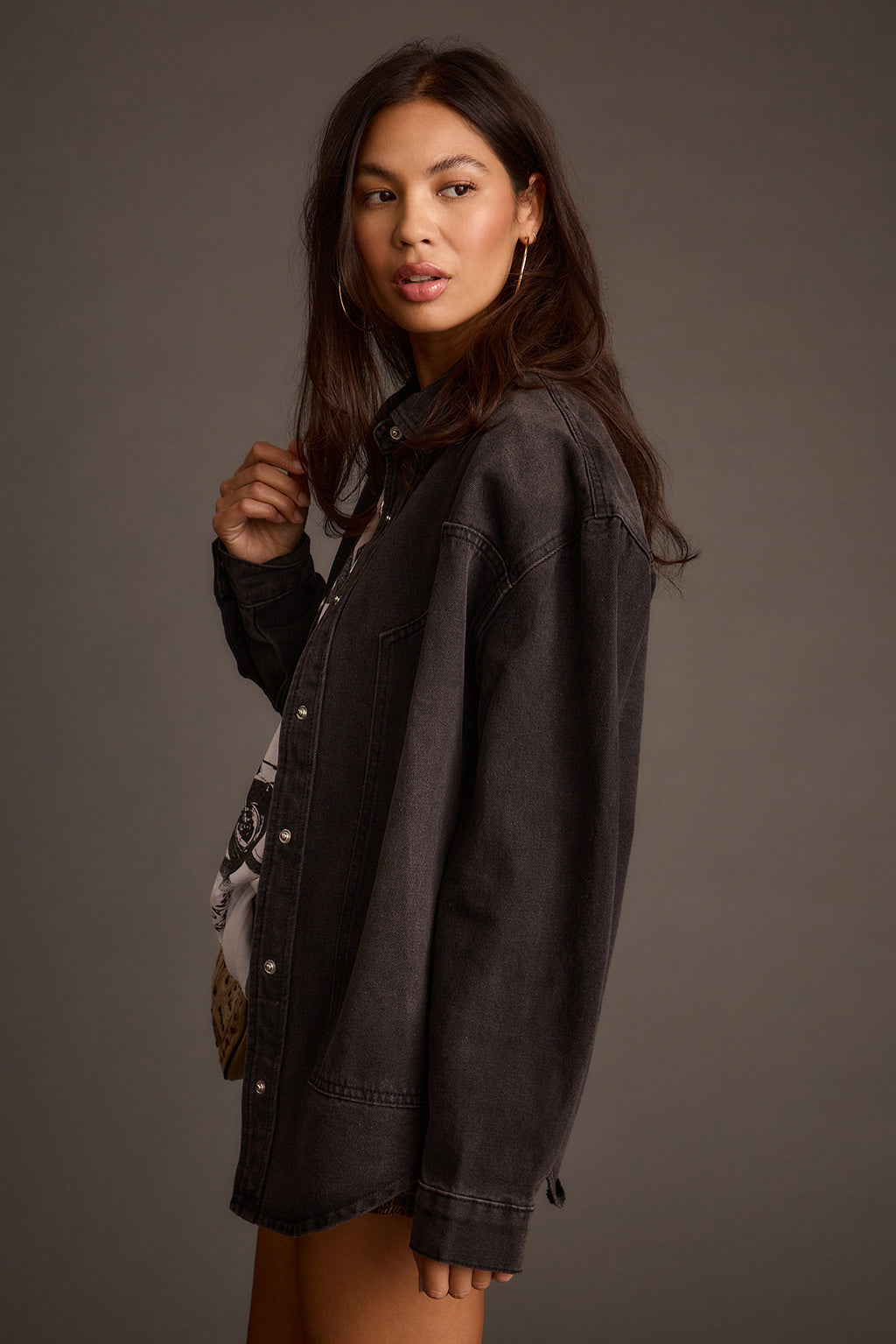 Rocky Washed Black Denim Button Down Top