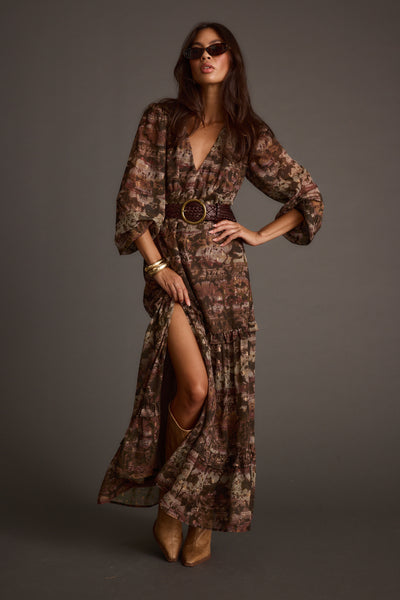 fitted lace wedding dress Raindance Floral Long Sleeved Maxi Dress