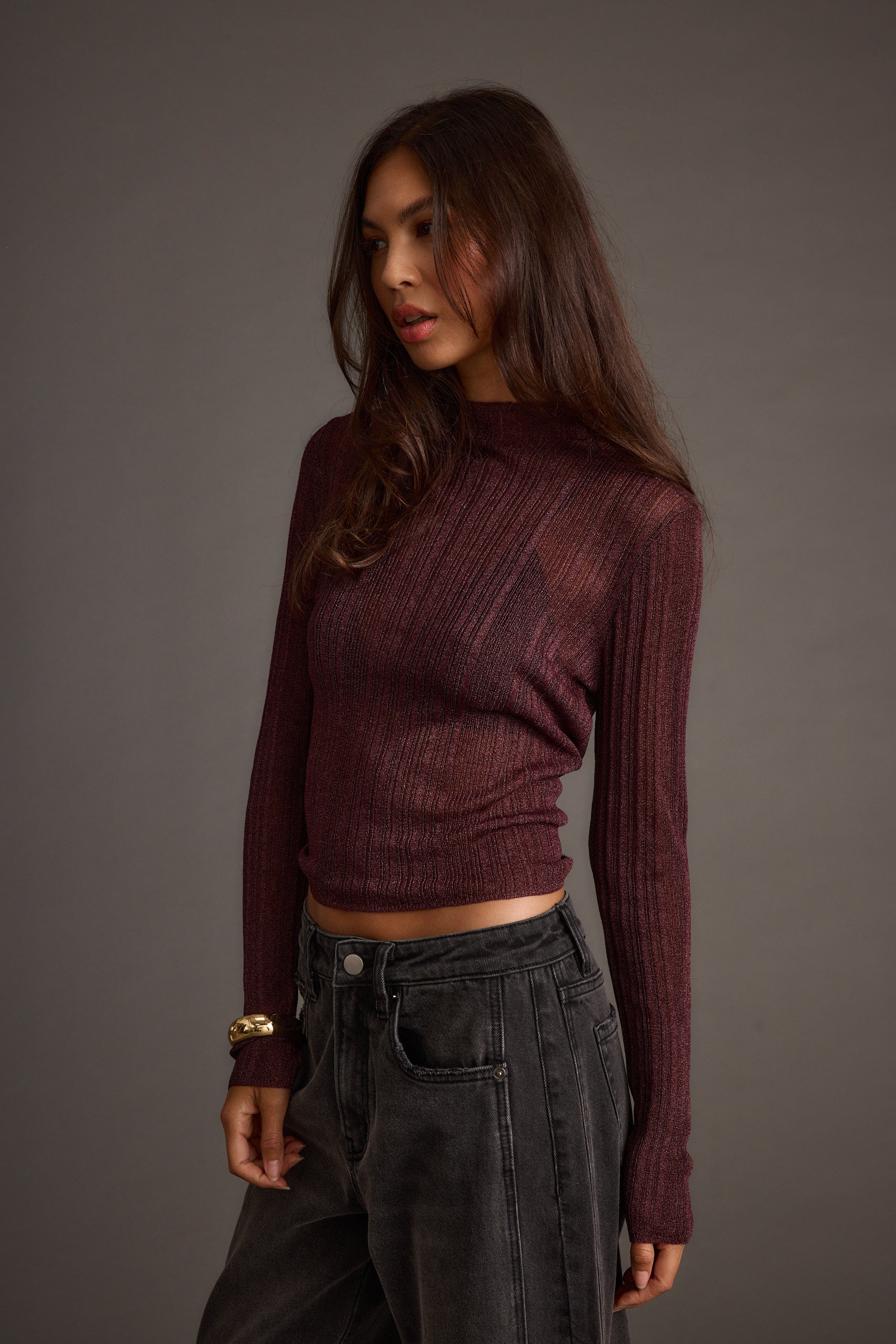 Rania Mulberry Mock Neck Top