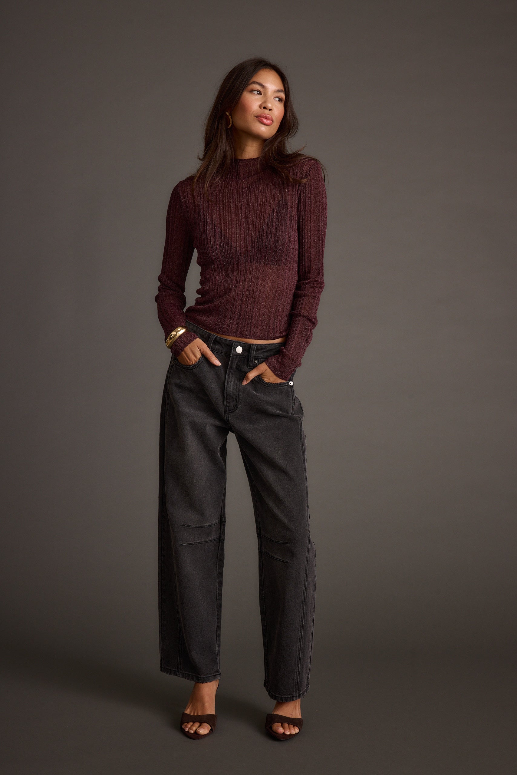 Rania Mulberry Mock Neck Top