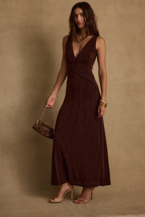 Reese Espresso Slinky Maxi Dress - L Size - Women's Dresses - 12th Tribe