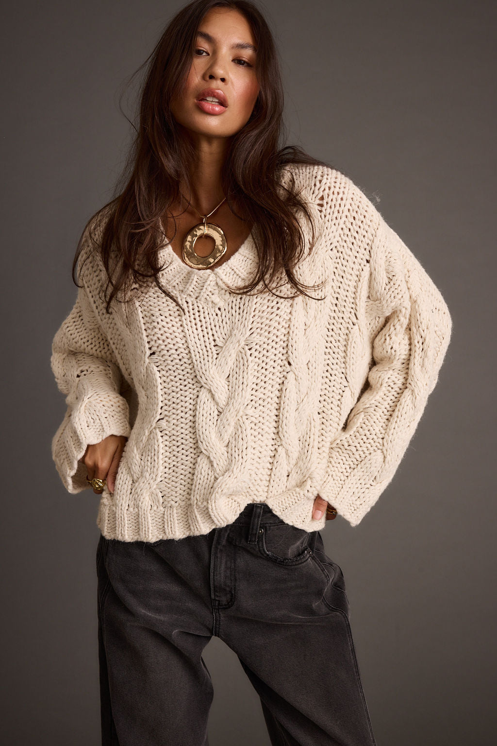 Remi Ivory Cable Knit Sweater
