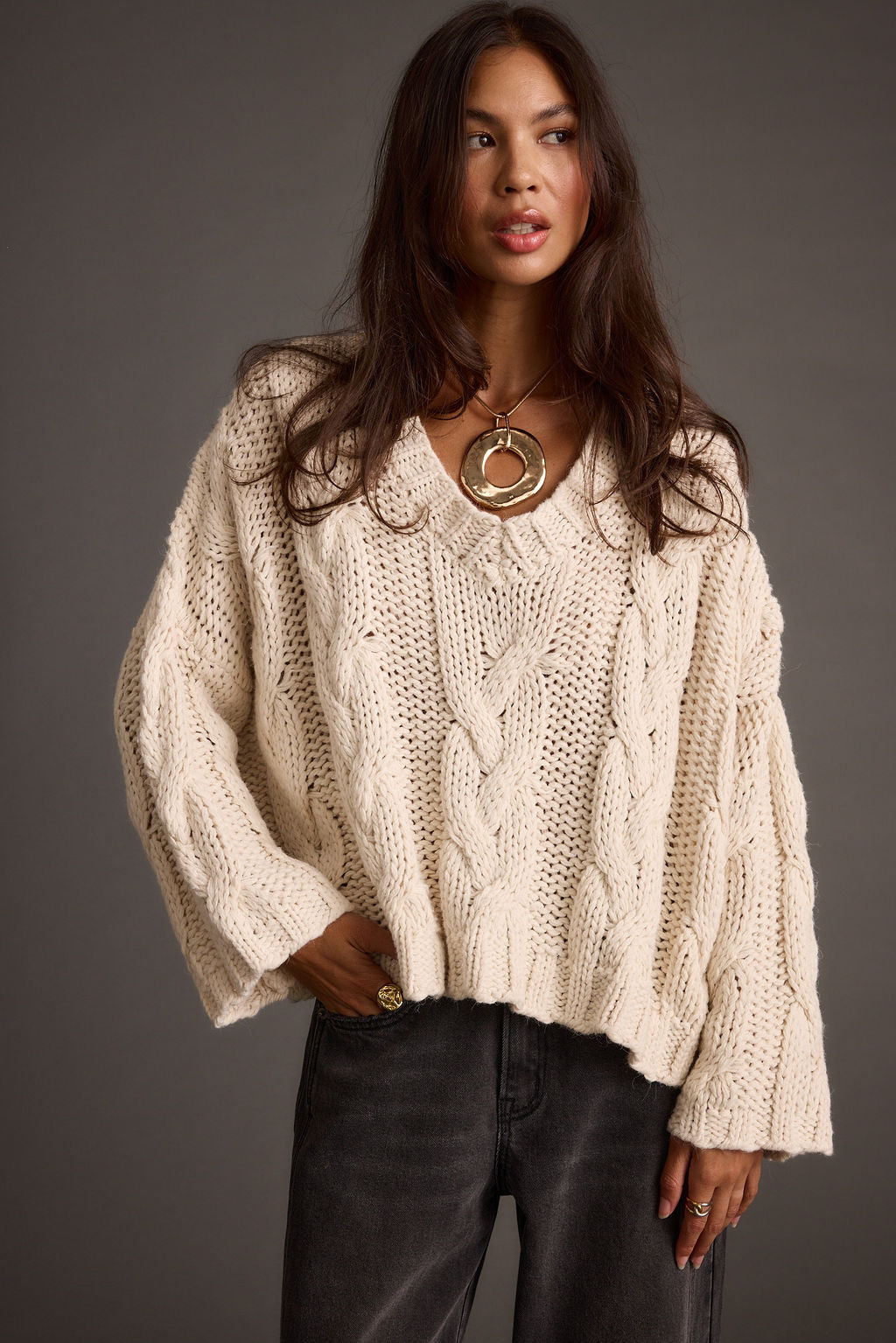 Remi Ivory Cable Knit Sweater
