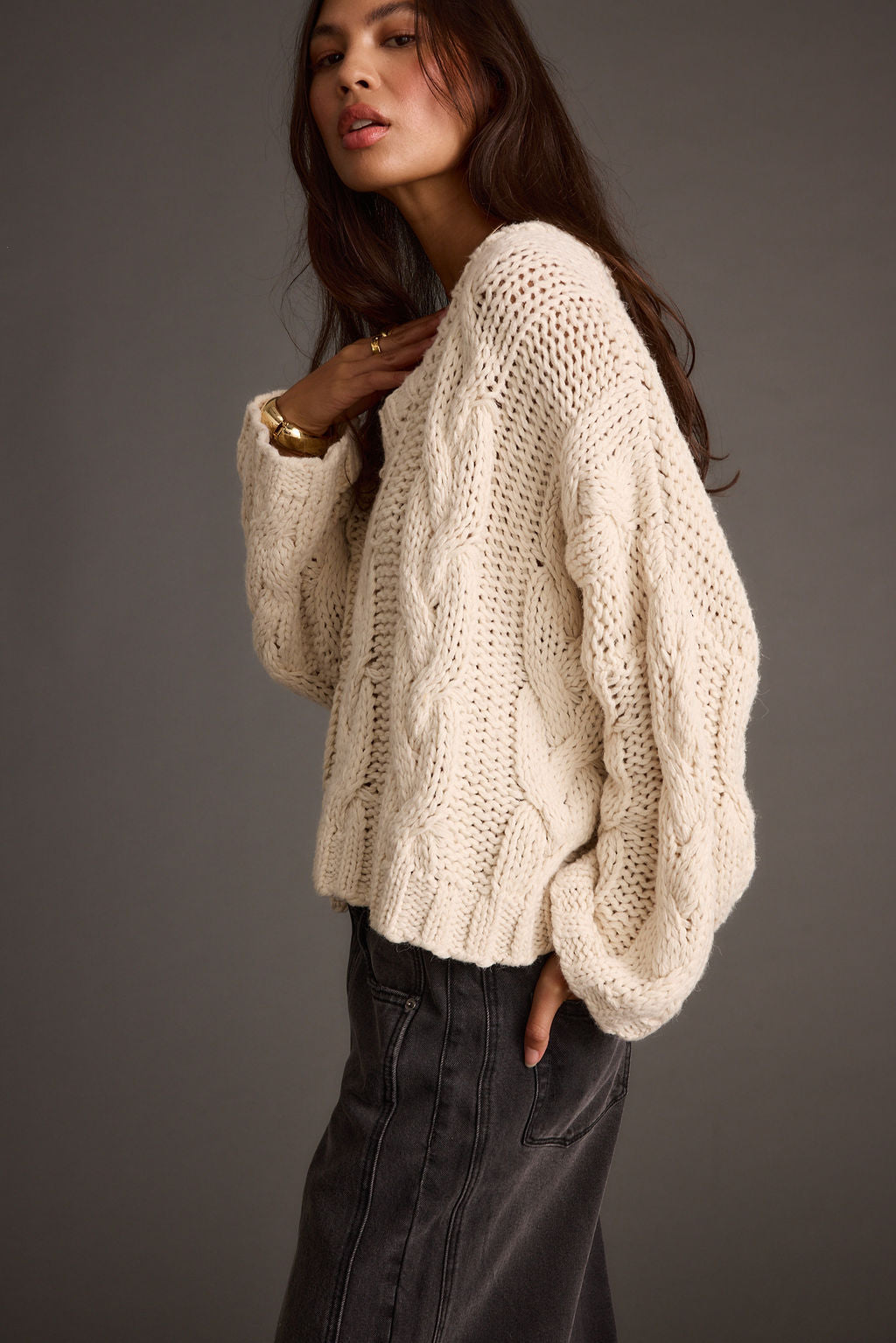 Remi Ivory Cable Knit Sweater