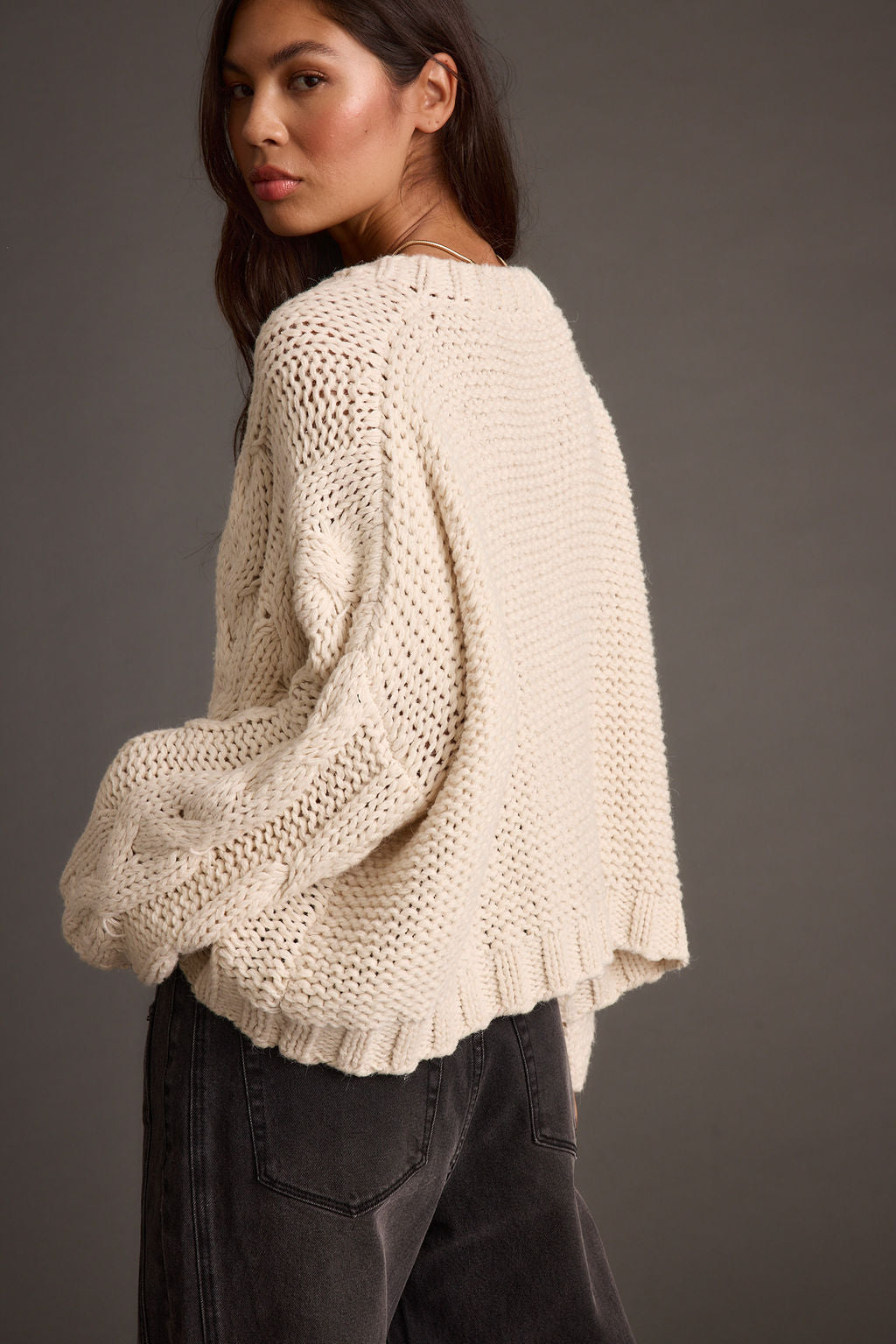 Remi Ivory Cable Knit Sweater