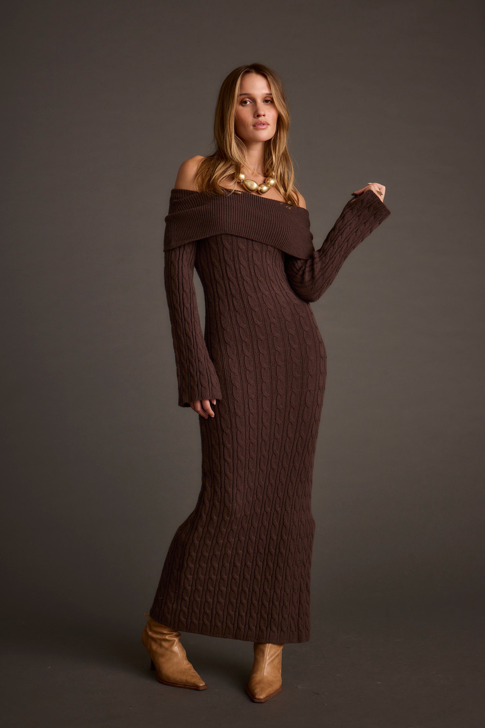 Rhiannon Espresso Sweater Maxi Dress