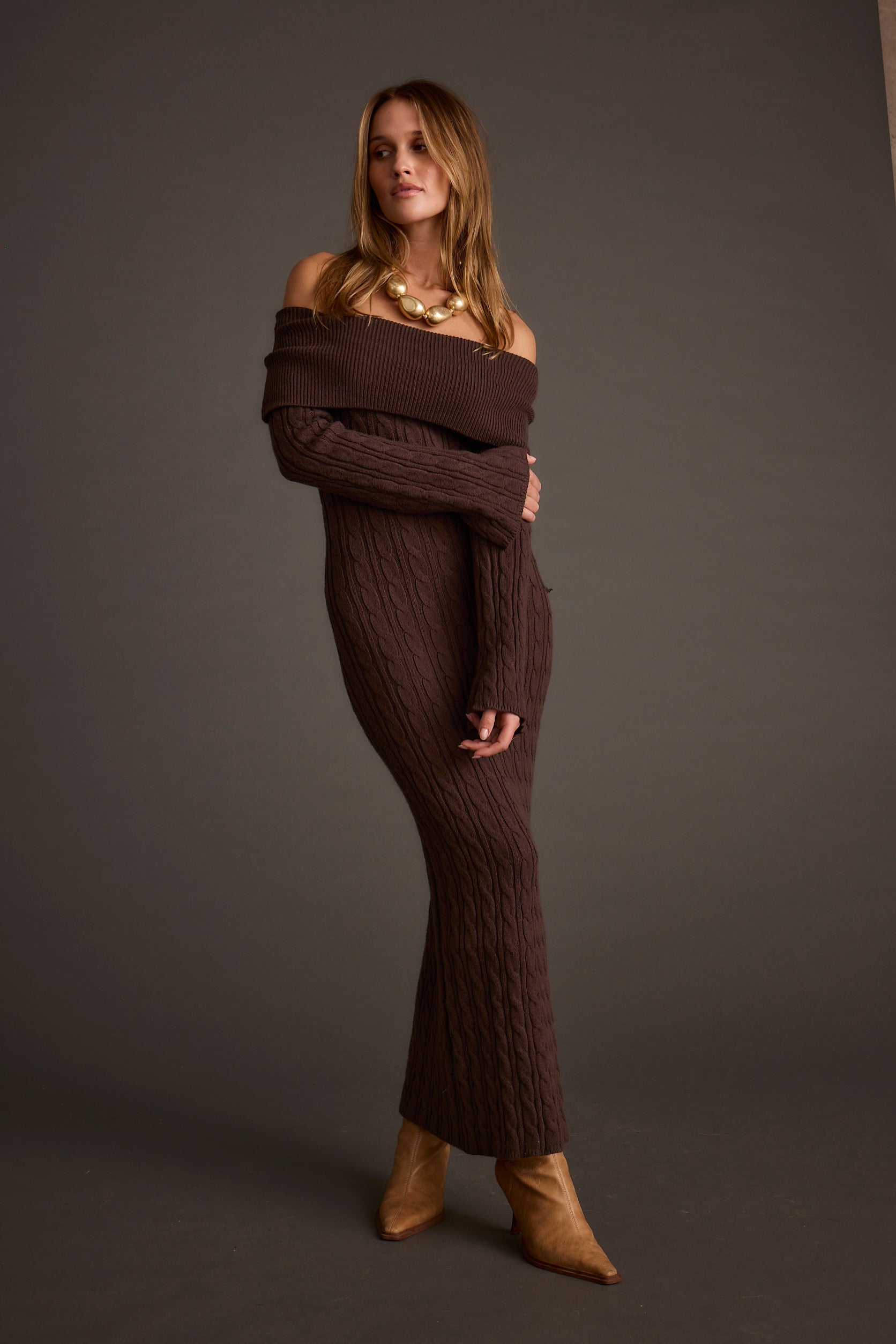 Rhiannon Espresso Sweater Maxi Dress - XL Size - Women's Dresses