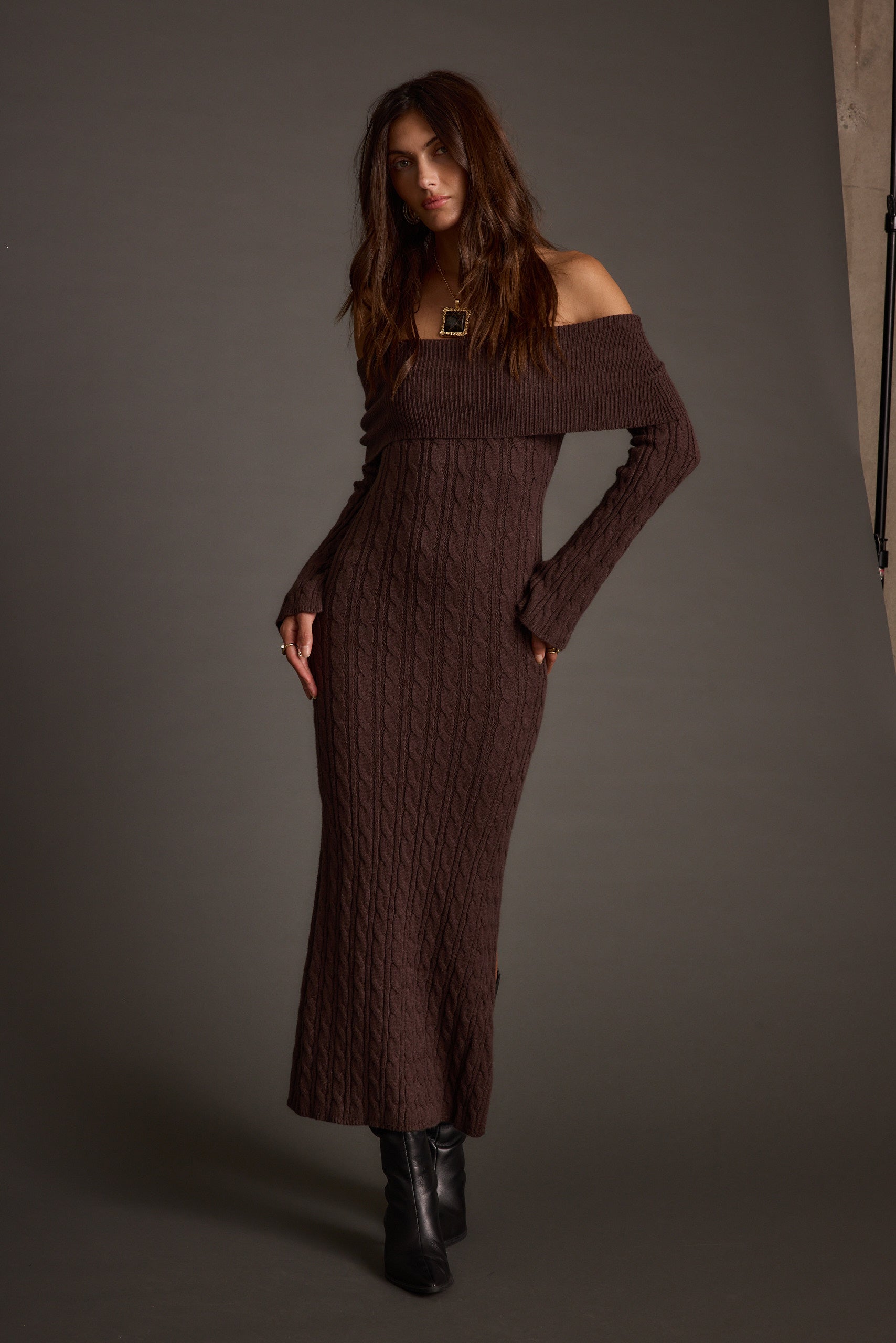 Rhiannon Espresso Sweater Maxi Dress