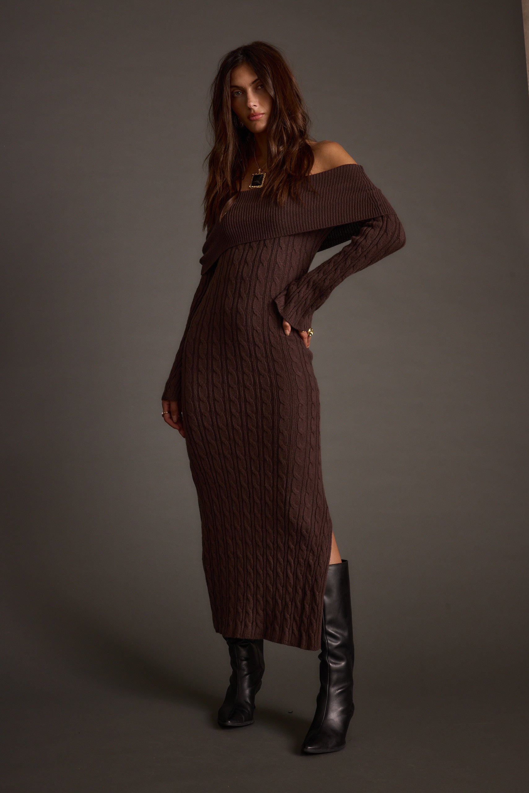 Rhiannon Espresso Sweater Maxi Dress