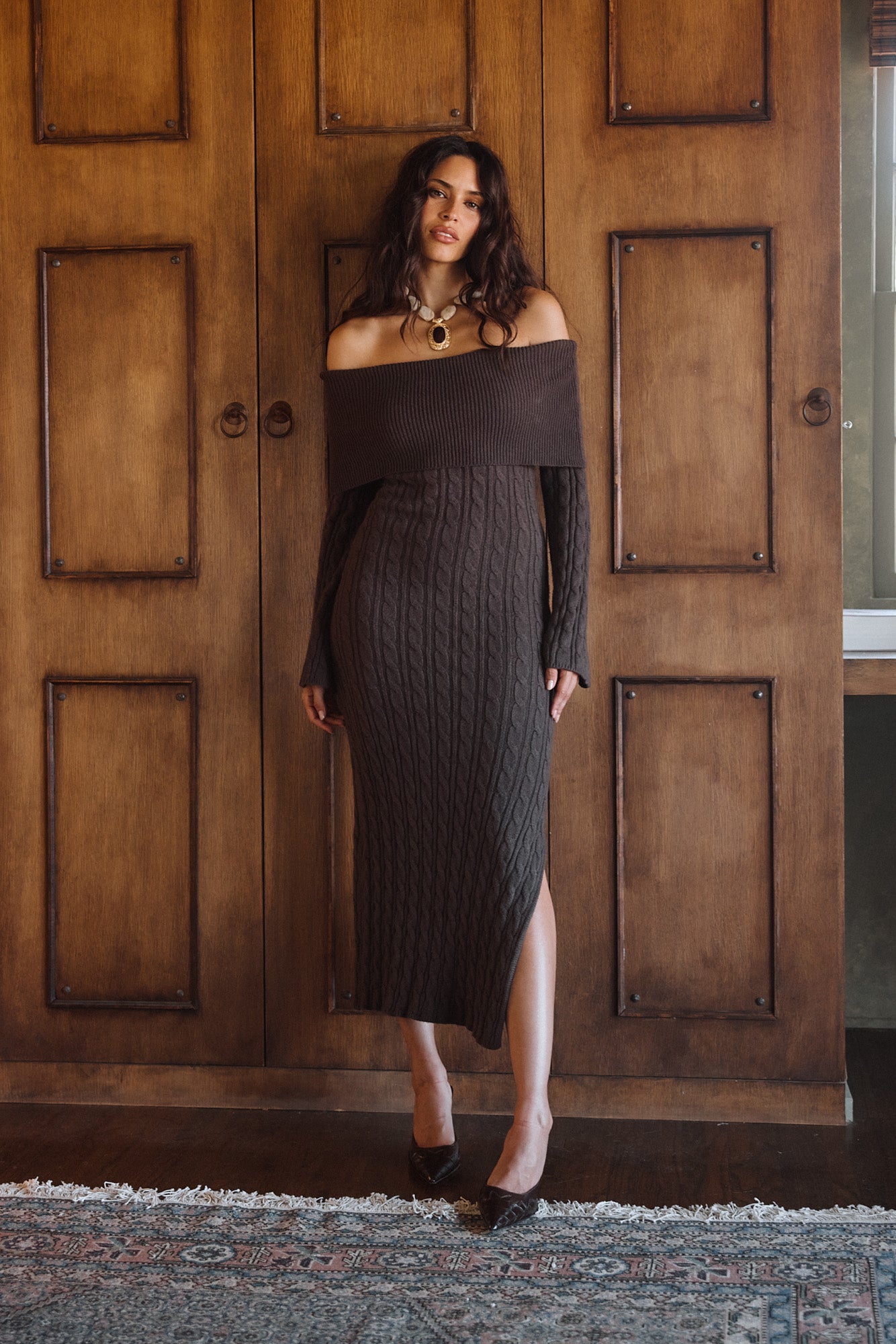 Rhiannon Espresso Sweater Maxi Dress