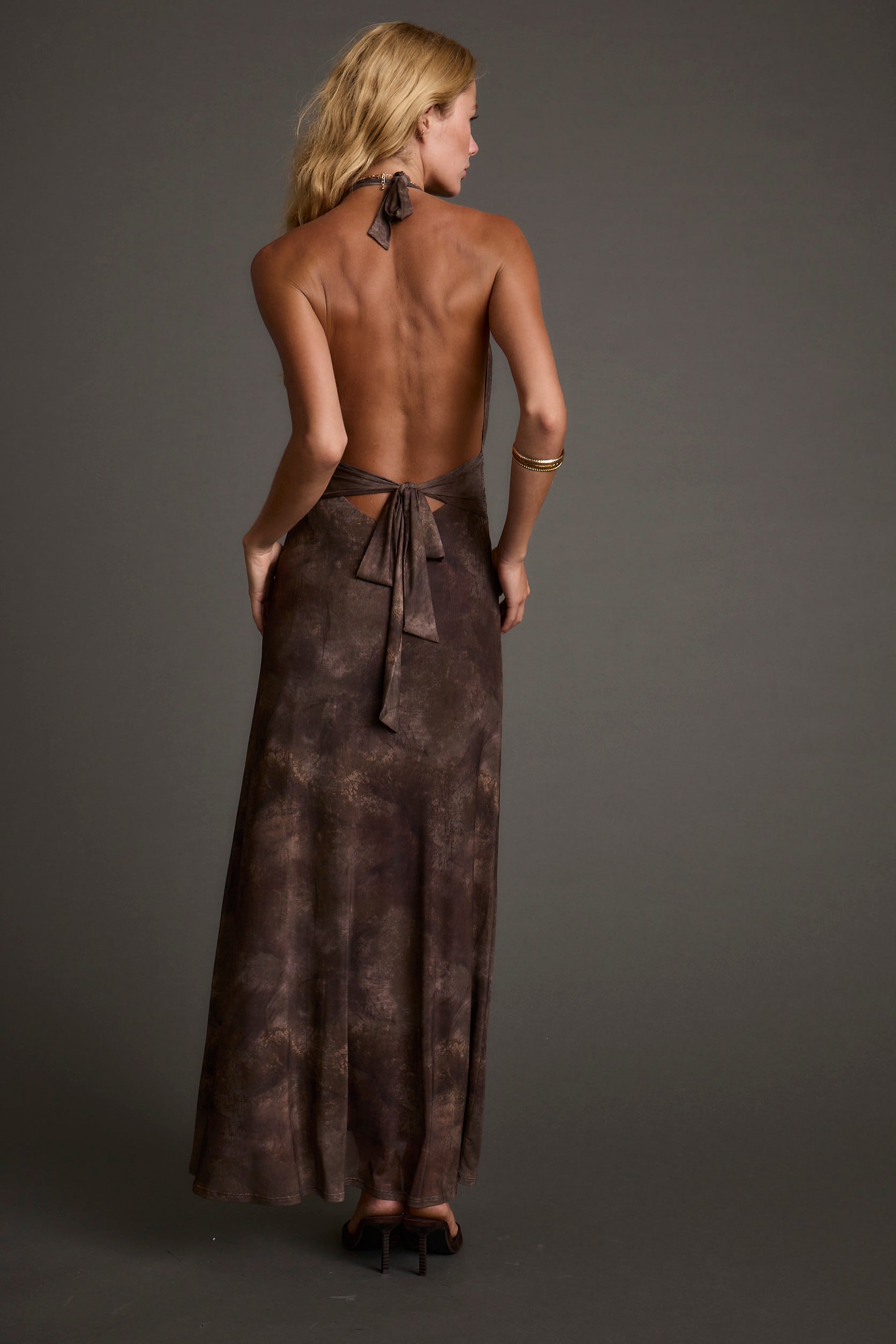 Rosalia Brown Mesh Maxi Dress
