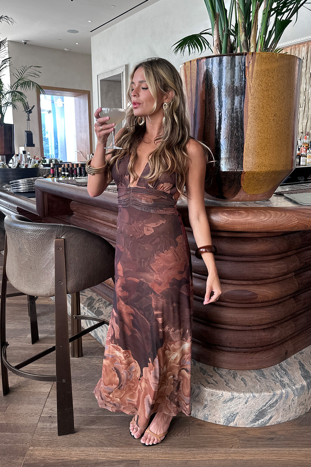 Rosalia Mocha Mesh Maxi Dress