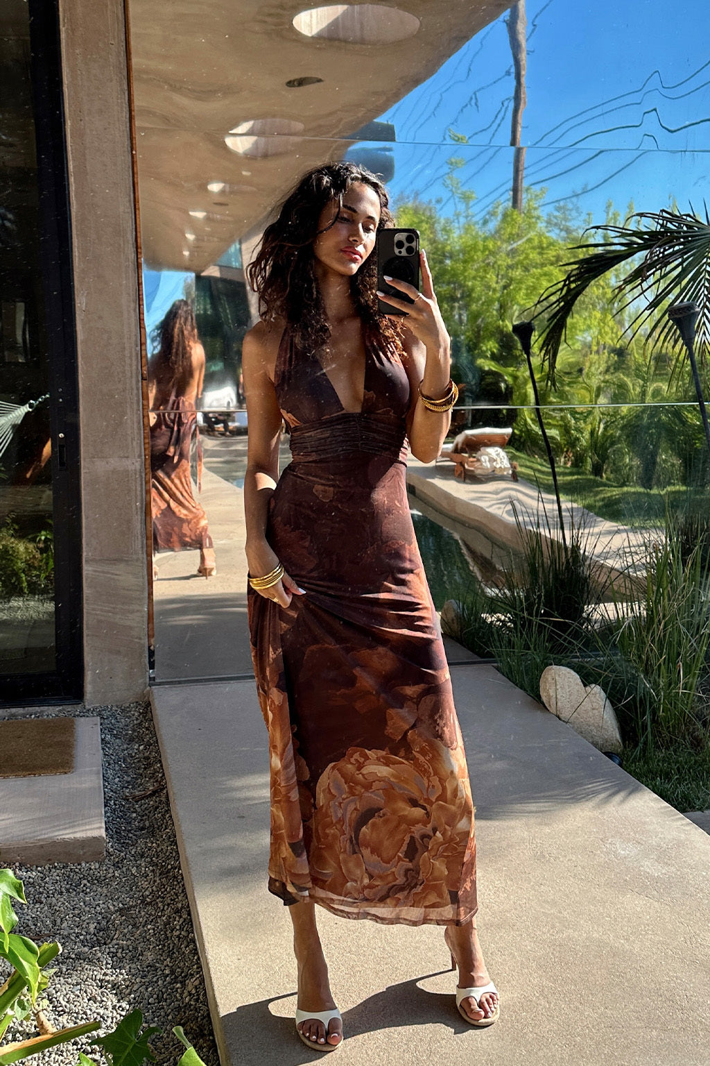 Rosalia Mocha Mesh Maxi Dress