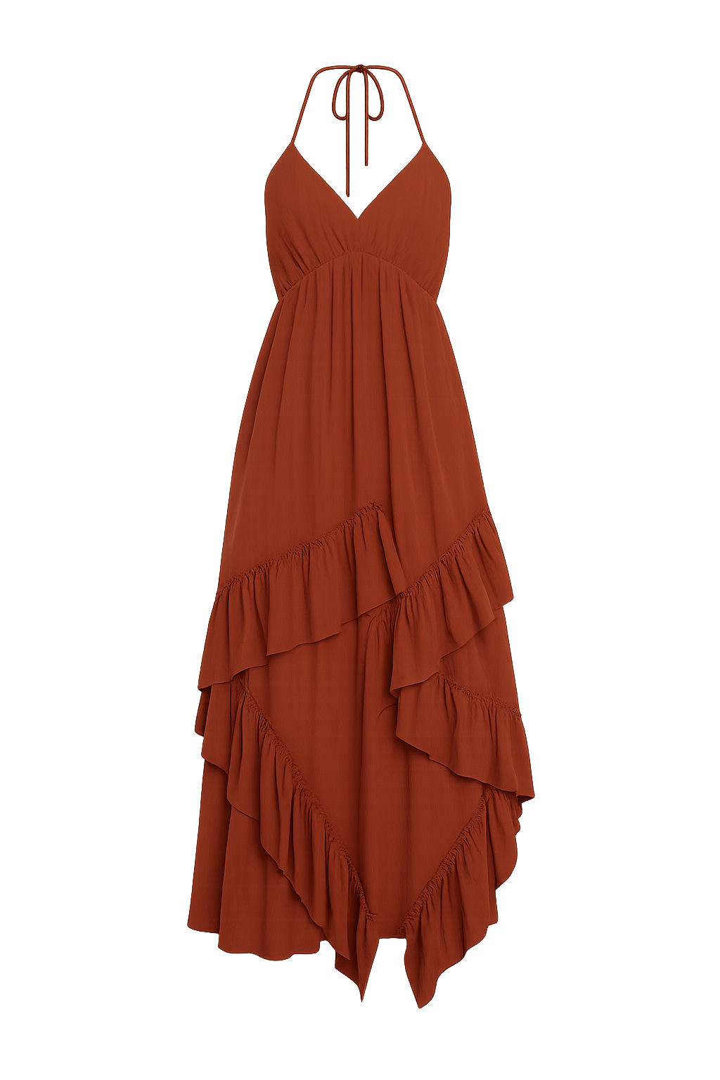 Rosamar Terracotta Ruffle Maxi Dress
