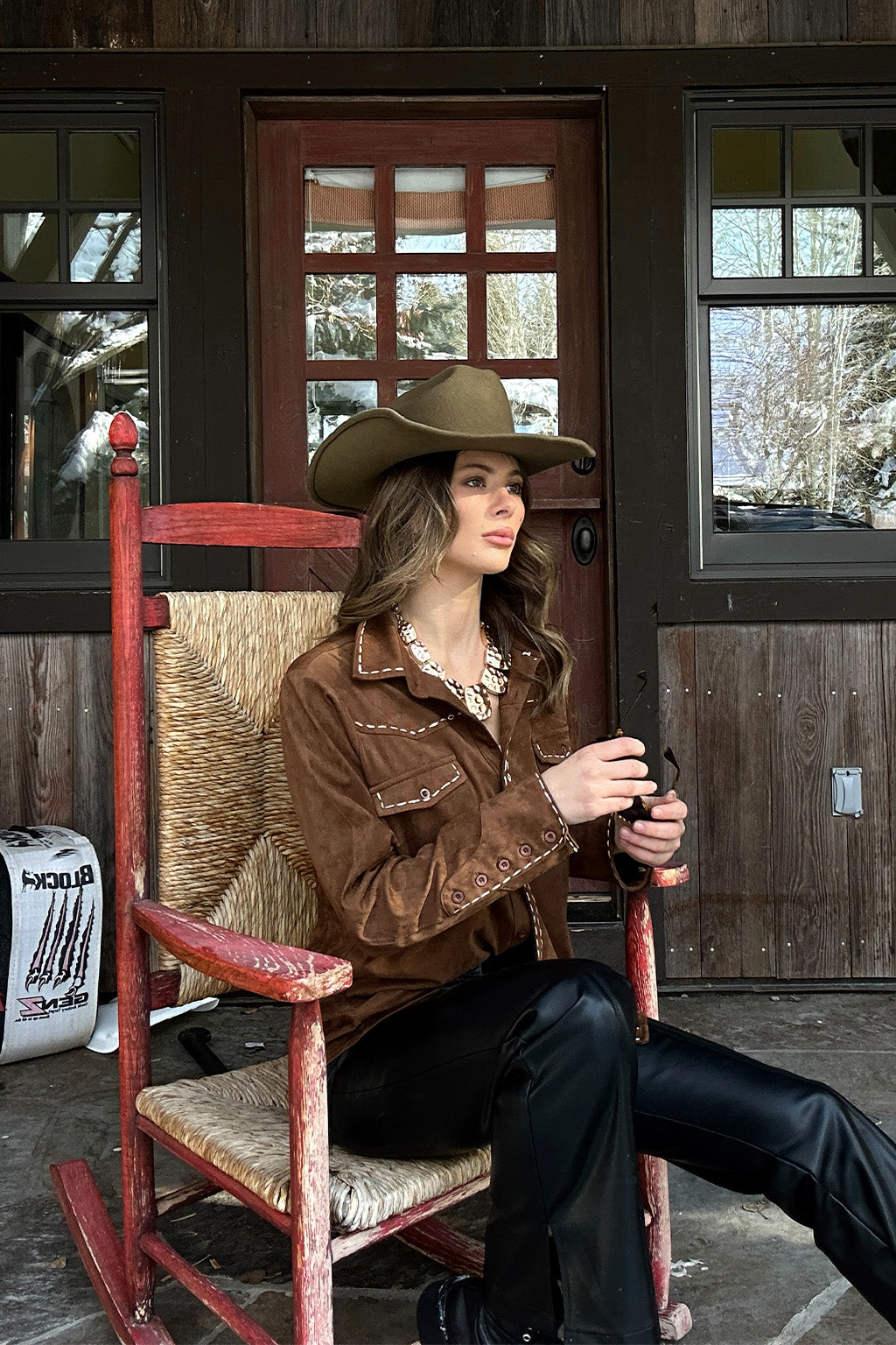 Rustic Pines Brown Suede Button Down Top